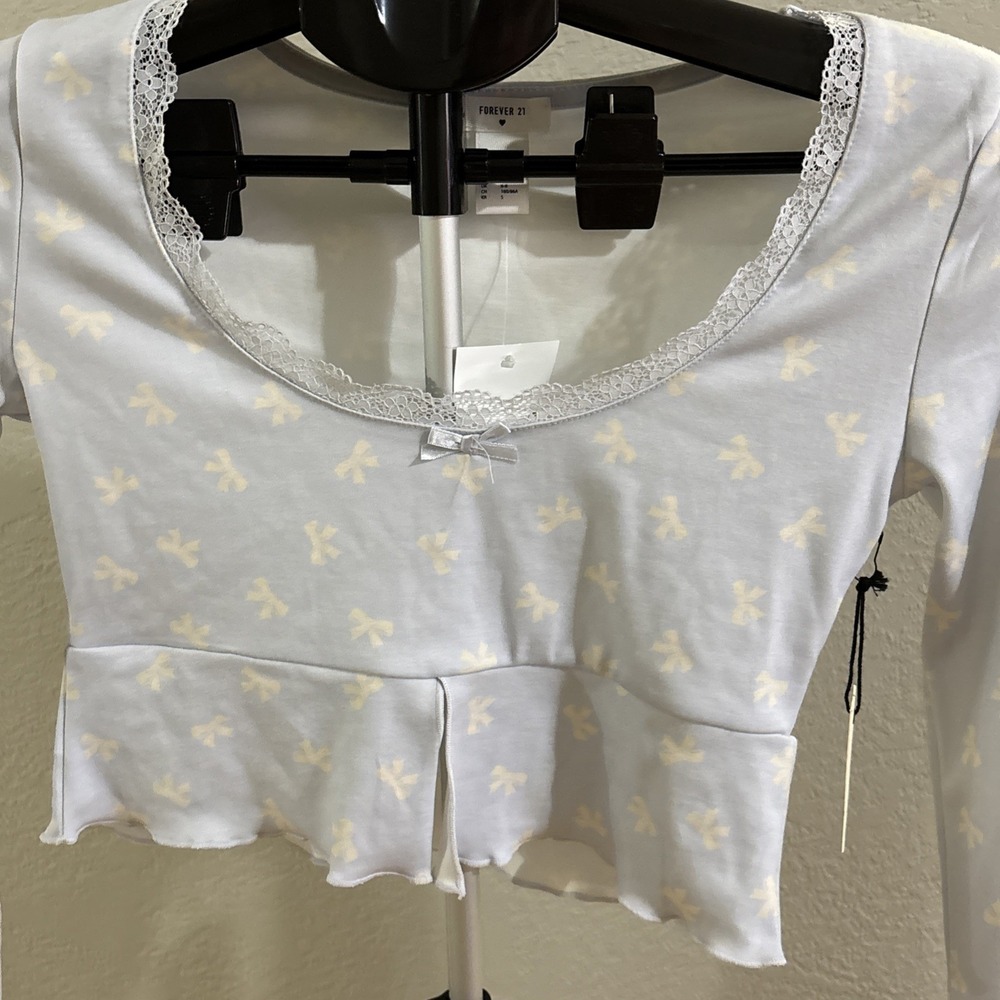 NWT Sz Small Forever 21 Bow Print Flounce Pajama Crop Top